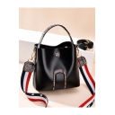 Women's Fashion Plaid Handle Striped Strap Button Embellishment Bucket Handbag 19*10*18 CM