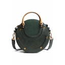 Hot Fashion Solid Color Frosted Patched Rivet Embellishment Top Handle Round Crossbody Bag Handbag 17*16*8 CM