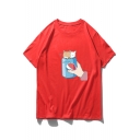 Funny Cute Cartoon Can Cat Pattern Basic Round Neck Casual Unisex T-Shirt