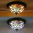 Domed Living Room Ceiling Light Stained Glass Tiffany Victorian Flush Mount Light in Blue/Yellow