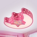 Metal Star&Crescent Flush Ceiling Light Cartoon LED Ceiling Lamp in Blue/Pink/White for Kids Bedroom
