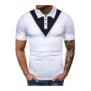 Summer Mens Stylish Colorblocked Three-Button Front Short Sleeve Slim Fitted Polo Shirt