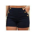 Womens Hot Popular Simple Plain Button Pocket Skinny Hot Pants Shorts
