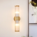 Simple Style Gold Wall Light Tube Shape 1/2 Heads Metal Clear Crystal Sconce Lamp for Living Room