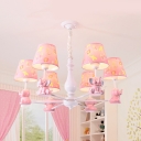 Resin Bunny Hanging Light with Fabric Shade 3/5/6/8 Heads Cute Chandelier in Pink for Girl Bedroom