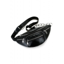 Cool Fashion Multi-zipper Solid Color Black Leather Waist Belt Bag 33*9*14 CM