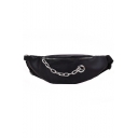 Simple Fashion Solid Color PU Leather Chain Embellishment Black Waist Belt Bag 34*14*1 CM