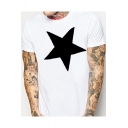 Mens Summer Simple Five-Pointed Star Printed Round Neck Short Sleeve T-Shirt