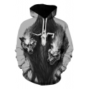 Cool Unique The Beauty and Wolf Pattern Black Sport Casual Hoodie