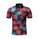 Summer Popular Colorful Leaf Pattern Short Sleeve Slim Fit Polo Shirt