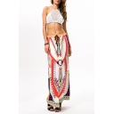 Holiday Fashion Tribal Pattern Drawstring Waist Maxi Flared Skirt