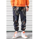 Men's Fashion Popular Camouflage Letter Printed Flap Pocket Side Drawstring Cuffs Hip Pop Casual Cargo Pants