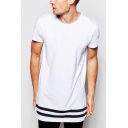 Mens Unique Stylish Striped Hem Round Neck Short Sleeve Casual Hipster T-Shirt