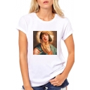 Pulp Fiction Funny Girl Print Round Neck Short Sleeve White Tee