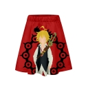 Summer New Arrival Red High Waist Cartoon Print A-Line Mini Skirt