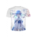 Summer Cute Comic Character Printed Round Neck Short Sleeve White T-Shirt