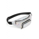 Trendy Broken Glass Printed Double Zipper Pocket Laser Waist Belt Bag 27*7*11 CM