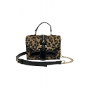 Chic Leopard Pattern Zipper Embellishment Crossbody Satchel Bag with Chain Strap 20*15*9 CM