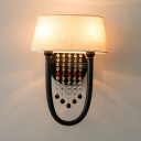Fabric Trapezoid Shade Wall Light 2 Lights Retro Loft Wall Lamp with Crystal Bead in Black for Lodge