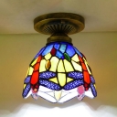 Classic Tiffany Blue/Orange Ceiling Lamp Dragonfly 1 Head Stained Glass Flush Light for Kitchen