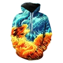 Popular Ice and Fire Dragon 3D Printing Long Sleeve Casual Loose Pullover Hoodie