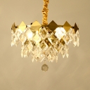 Luxurious Gold Finish Hanging Light Diamond Clear Crystal Metal Chandelier for Corridor Hotel
