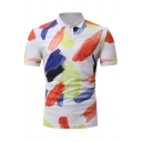 Trendy Colorful Painting Short Sleeve Slim Fit White Polo Shirt for Men