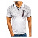 Summer Hot Popular Ombre Check Printed Fake Zipper Pocket Short Sleeve Casual Polo Shirt for Men