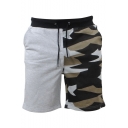 Men's Summer Hot Fashion Camouflage Printed Patched Drawstring Waist Casual Beach Sweat Shorts