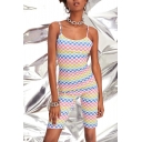 New Stylish Straps Sleeveless Check Print Slinky Romper for Girls