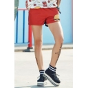 Girls Summer Cool Street Style Hamburger Printed Red Casual Athletic Shorts