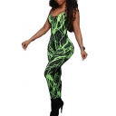 Summer Hot Stylish Straps Sleeveless Scoop Neck Colorblack Skinny Fitted Green Jumpsuits