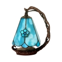 Simple Style Cone Table Light with Blossom 1 Light Art Glass Night Light in Blue for Kitchen
