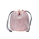 New Fashion Solid Color Rhinestone Pearl Embellishment Drawstring Bucket Bag 16*16*16 CM