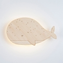 Cartoon Beige LED Wall Lamp Cute Whale Wood Sconce Light for Kindergarten Boys Girls Bedroom