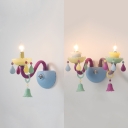 Kindergarten Nursing Room Candle Sconce Lamp Glass 1/2 Heads Kids Multi-Color Wall Light