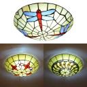 Dragonfly/Flower/Leaf Ceiling Mount Light Tiffany Antique Stained Glass Ceiling Lamp for Living Room