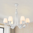 Modern Bud Pendant Light with Bird Metal 6 Lights White Chandelier for Living Room Bedroom