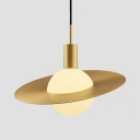 White Glass Shade Planet Design Hanging Light Modern Style 1 Head Pendant Lamp in Gold