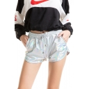 New Trendy Cool Drawstring Elastic Waist Laser Patent Leather Hot Pants Dolphin Shorts