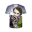 Hot Trendy Funny Poker Joker Clown Figure Print Round Neck Short Sleeve T-Shirt