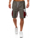 Men's Summer New Stylish Colorblock Buckle Flap Pocket Drawstring Waist Leisure Cotton Cargo Shorts