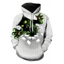 Funny Unique White Wall Cat 3D Printing Long Sleeve Casual Loose Hoodie
