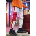 Men's Trendy Colorblock Side Flap Pocket Ribbon Embellished Casual Sports Cargo Pants