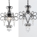 Colonial Style Candle Chandelier with Crystal Bead 1/3 Heads Metal Pendant Light in Black for Restaurant