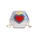 Trendy Colorblock Heart Pattern Glitter Hexagon Shape Crossbody Sling Bag 19*17*7 CM