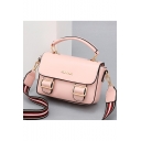 Women's Fashion Solid Color Metal Letter Embellishment Striped Strap Belt Buckle Cambridge Bag College Satchel Handbag 21*8*13 CM