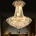 European Style Gold Ceiling Pendant Conical Shape Metal Striking Crystal Chandelier for Bedroom