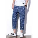 Fashion Snow Washed Multi-pocket Blue Cotton Casual Cargo Pants for Men