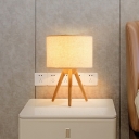 Tripod Wood Base Bedside Table Lamp Contemporary 1 Light Desk Lamp with Fabric Drum Shade